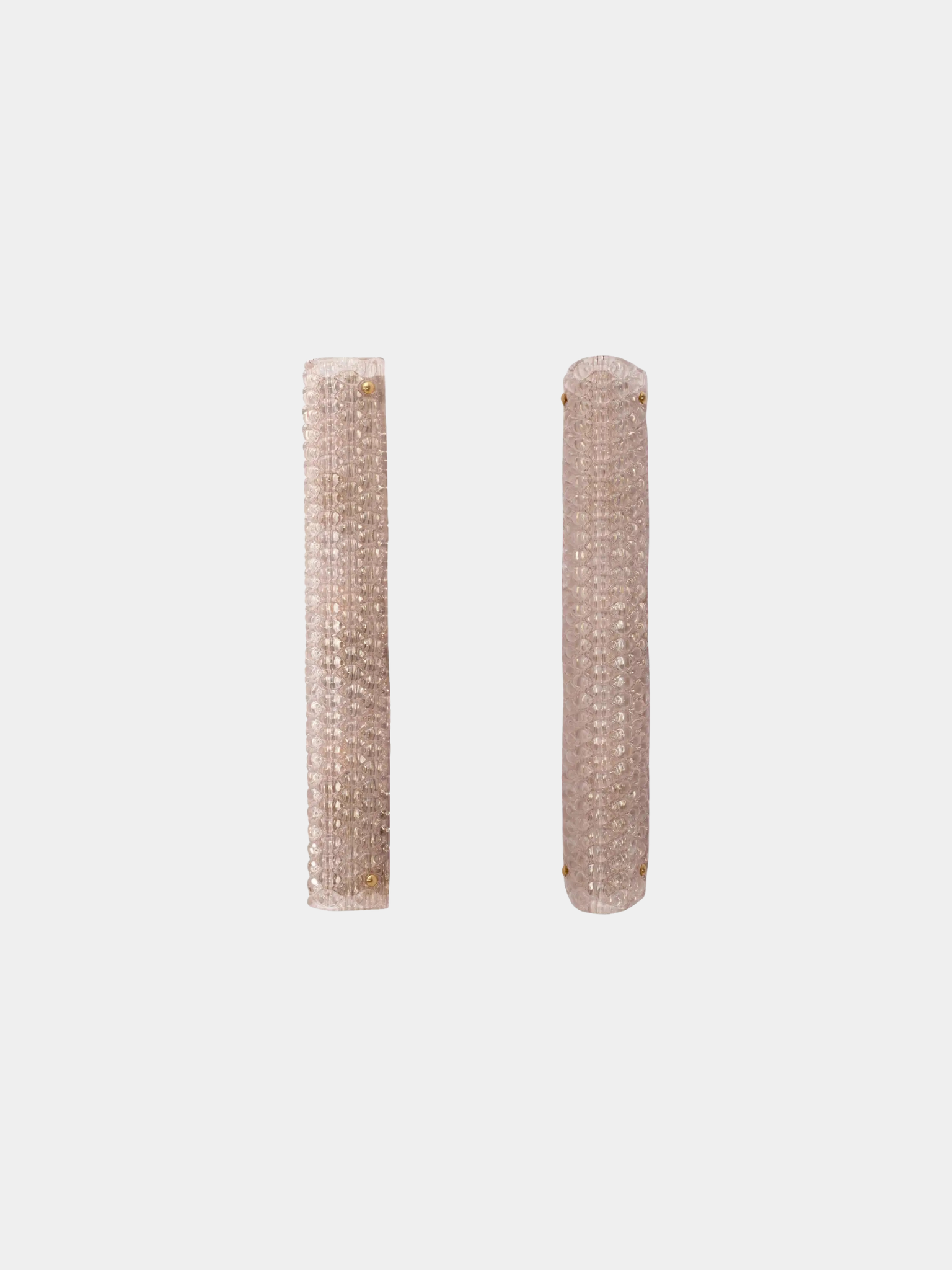 Pair of Modern Italian Brass and Murano Glass Textured Light Pink Wall Sconces