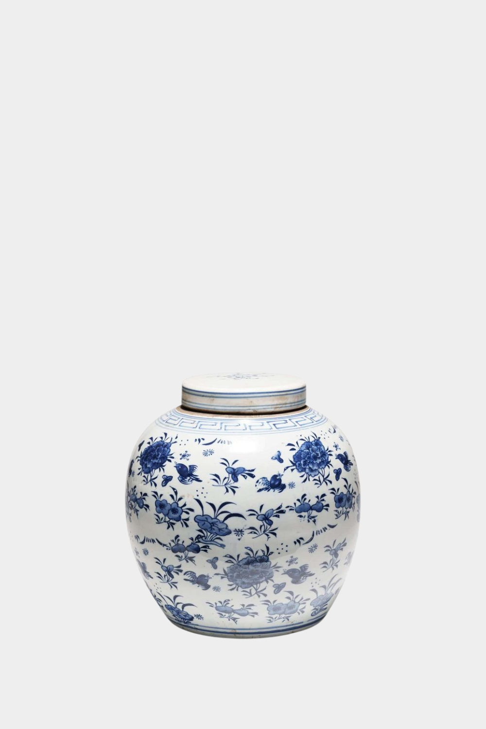 Blue & White Ginger Jar with Birds & Flowers